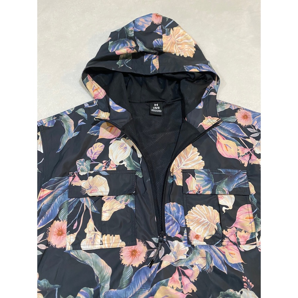 Under Armour Womens L Floral Hooded Windbreaker Vest Black Pink Golf NWOT - Picture 5 of 8